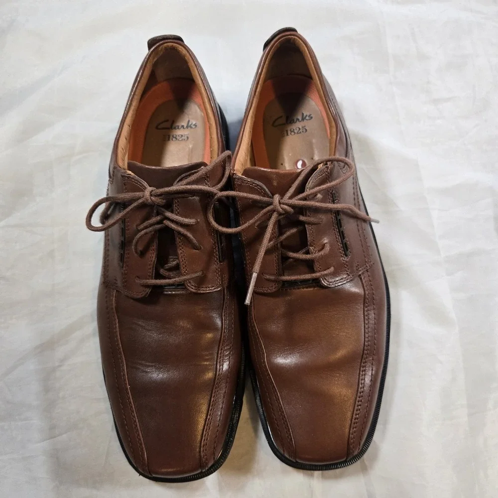 Clarks Unstructured Men's 12M Brown Leather Oxford Comfort Dress Shoes EU 46
